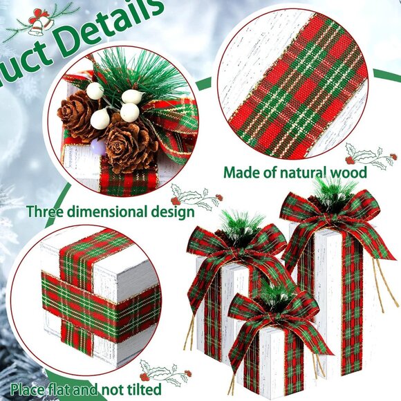 Merry Christmas 3-Pc Wooden Decor Set - Retro Buffalo Plaid...